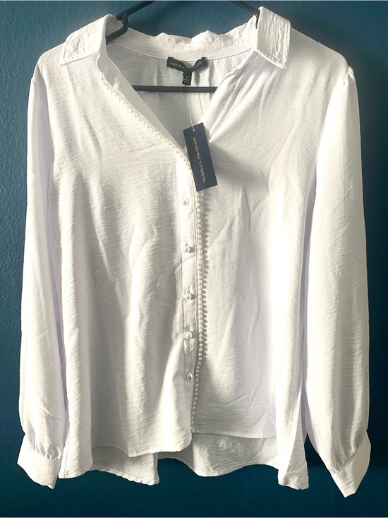 Tops - Classic White Blouse with Pearl Button accent